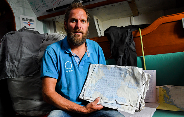 MArk Slats with his chart and log book for the Golden Globe Race