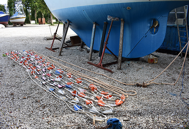 Tony Curphey drogue laid out in boatyard