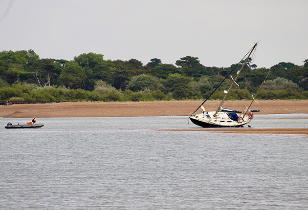 A yacht dried out