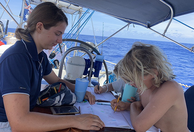 School lessons kept the children from getting too bored during the crossing