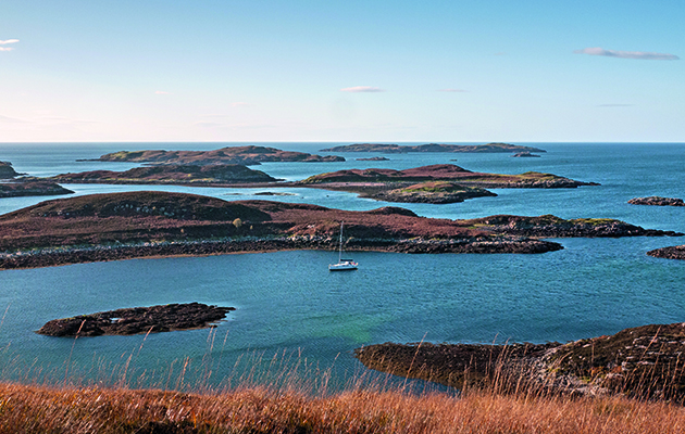 A yacht in a bay