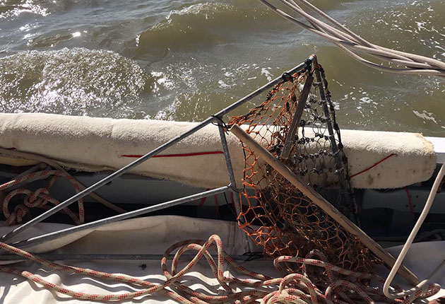 A dredge on an oyster dredger waiting to be thrown over the side