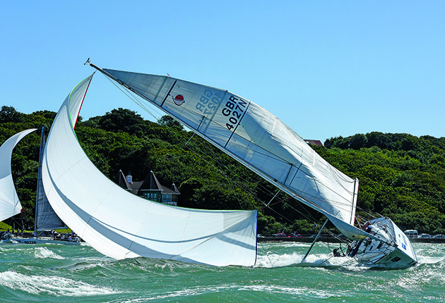 A yacht knocked down
