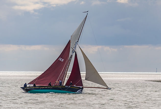 Oyster smack, Maria, here well heeled, will almost certainly have her leeward rail in the water