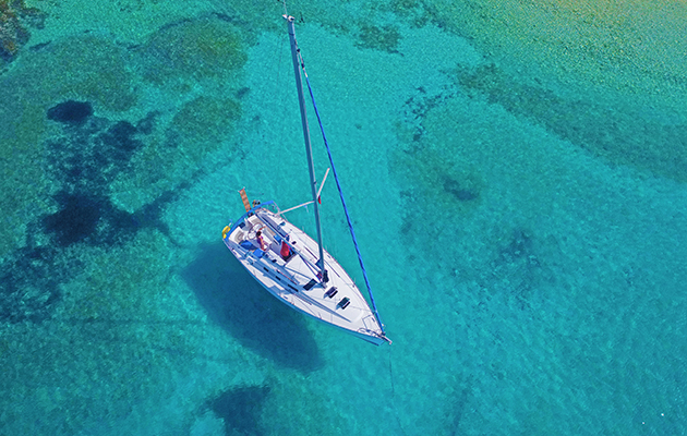 A charter yacht anchored