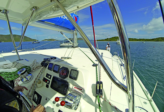 the cockpit of a catamaran during a yacht charter holiday