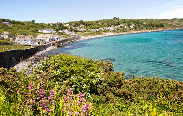 Coverack in Cornwall with blue seas