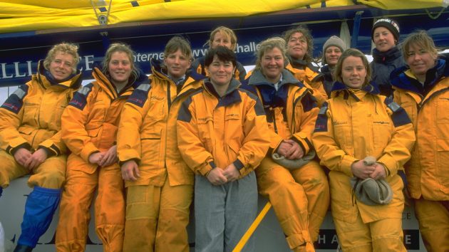 Tracy Edwards and her Royal & Sun Alliance crew broke five word records during the 1989 Jules Verne Trophy attempt. Credit: Getty