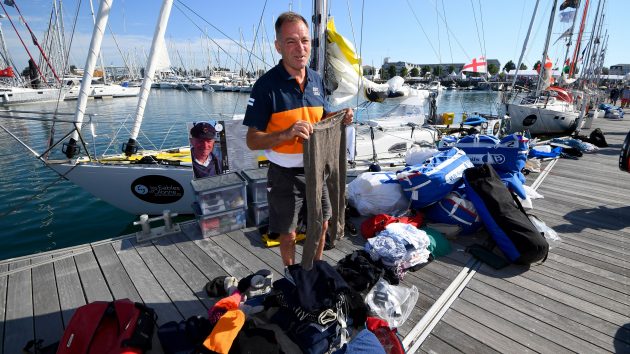 Tapio Lehtinen shows off the woollen leggings knotted by his grandmother to keep him warm during the 1981 Whitbread. They came in useful for the 2018 Golden Globe Race when rounding Cape Horn. Credit: Getty