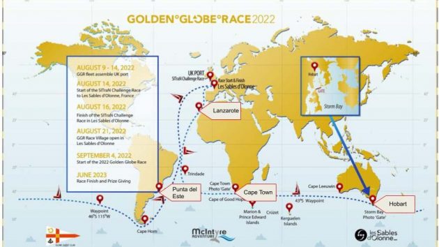Golden Globe Race course for 2022. For this edition there will be four gates. Credit: Ocean Frontiers OGR/ GGR/CG580