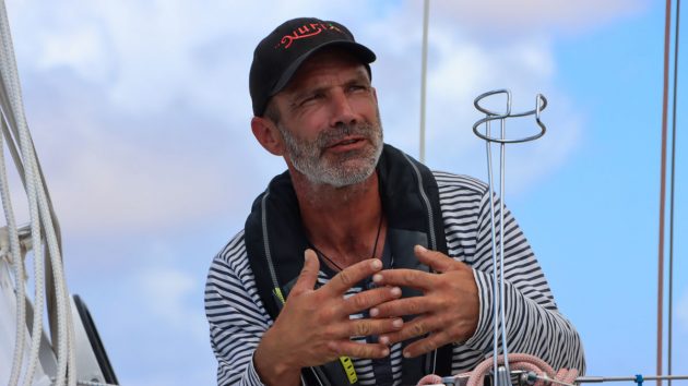 2022 Golden Globe Race skipper Michael Guggenberger wearing a lifejacket