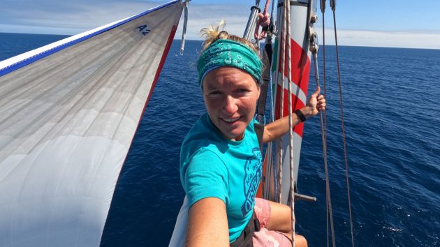 Kirsten Nesuschafer up a mast