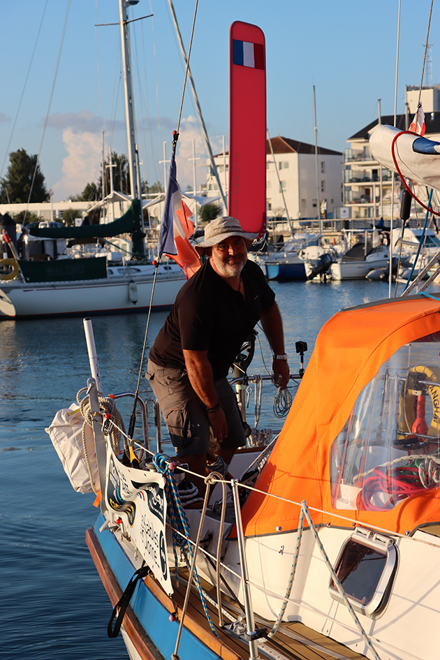 Like 12 of the other skippers in the race, Arnaud Gaist has installed a Hydrovane self-steering system on his boat. Credit: Nora Havel/GGR