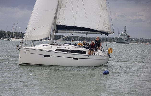 A sailor practicing a man overboard exercise during a Day Skipper course