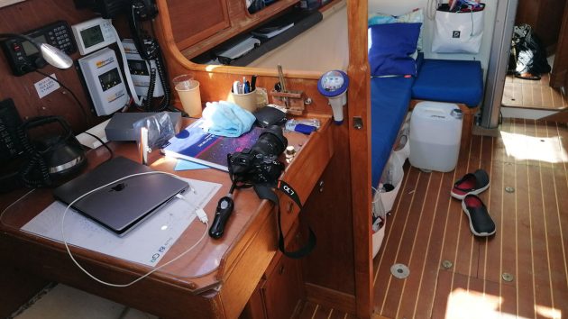 A navigation table on a Rustler 36