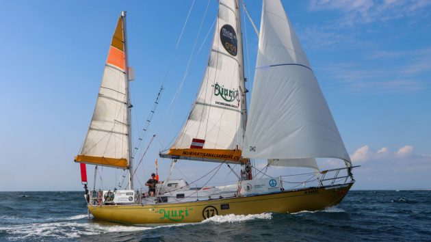 A boat with three sails