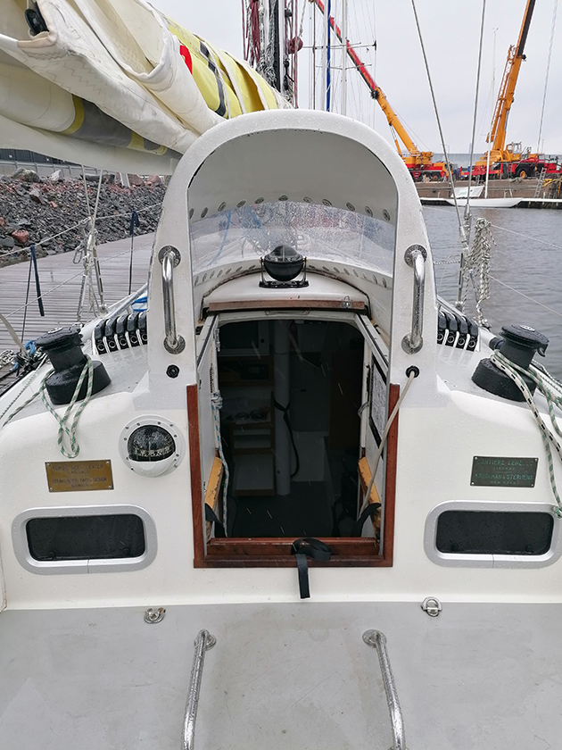 A dome on the main companionway of a yacht