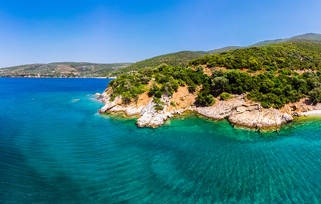 Blue clear waters at the Gulf of Volos, Greece