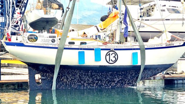 A boat being lifted out