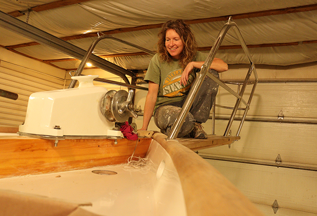 Kirsten Neuschafer is preparing her Cape George Cutter, CG36 Minnehaha on Prince Edward Island.