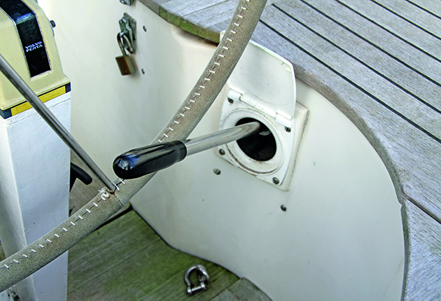 An additional bilge pump in operation on a yacht
