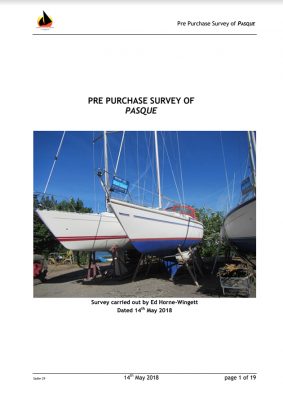 The front page of a yacht survey. Following Brexit, it could be useful in helping to prove the age and location of a vessel, if you have no VAT documentation.
