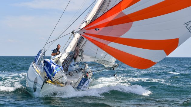Tapio Lehtinen will be sailing with 11 sails, including a combination Number 1 genoa/reacher, a Code 0 and a mainsail with four reefs. Credit: Christophe Favreau/PPL/GGR