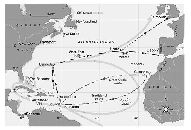 Routes for sailing across the Atlantic