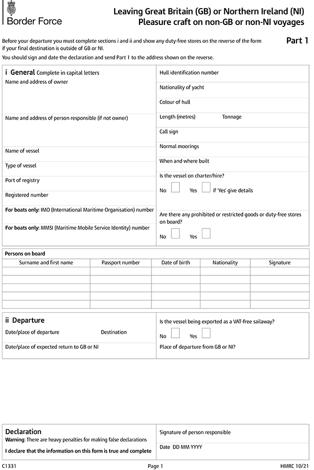 All those sailing to France and back from the UK will need to fill out a C1331 or eC1331