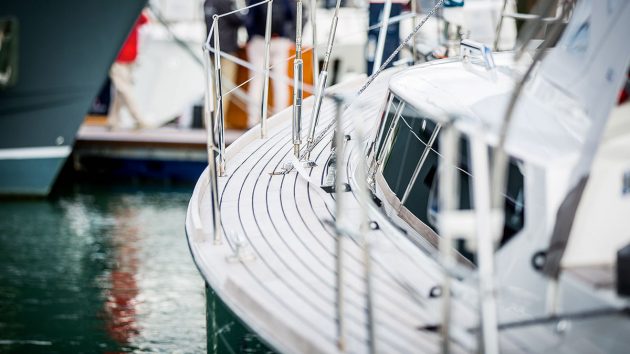 A close up of a deck of a wooden boat