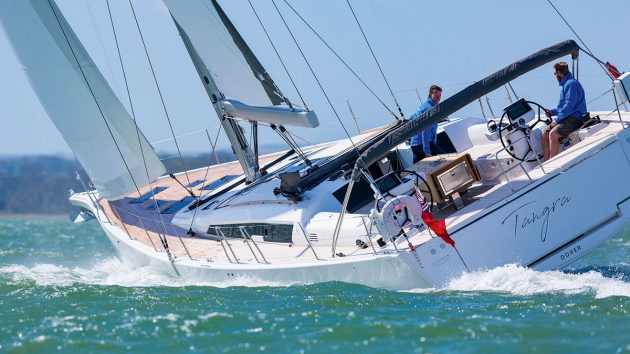 A 56ft yacht with a white hull