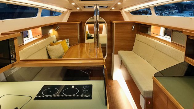 The interior of a Dragonfly trimaran boat