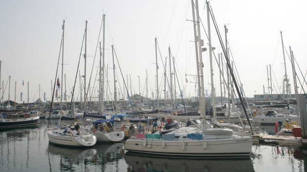 Boats moored in a marina