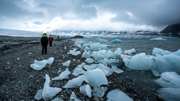 Once ice, now muddy beach, the retreat of glaciers clearly point to how much climate change is impacting the Arctic. Credit: James Austrums