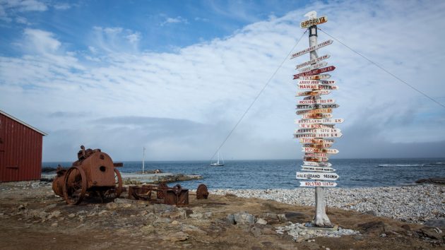 A yacht anchored close to the met station at Svalbard