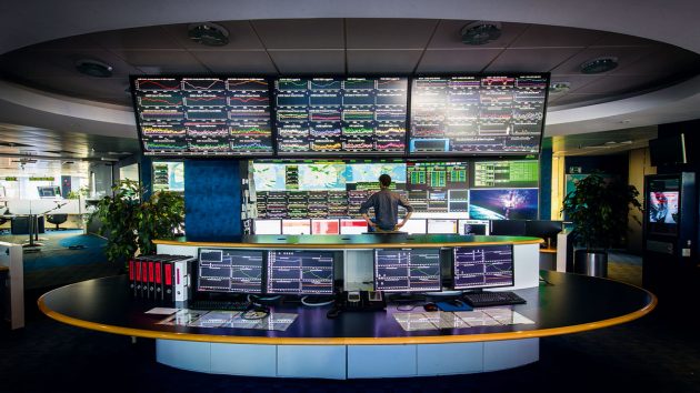 The control room of Immarsat, full of screens