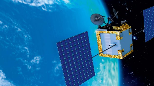 A satellite revolving around the earth
