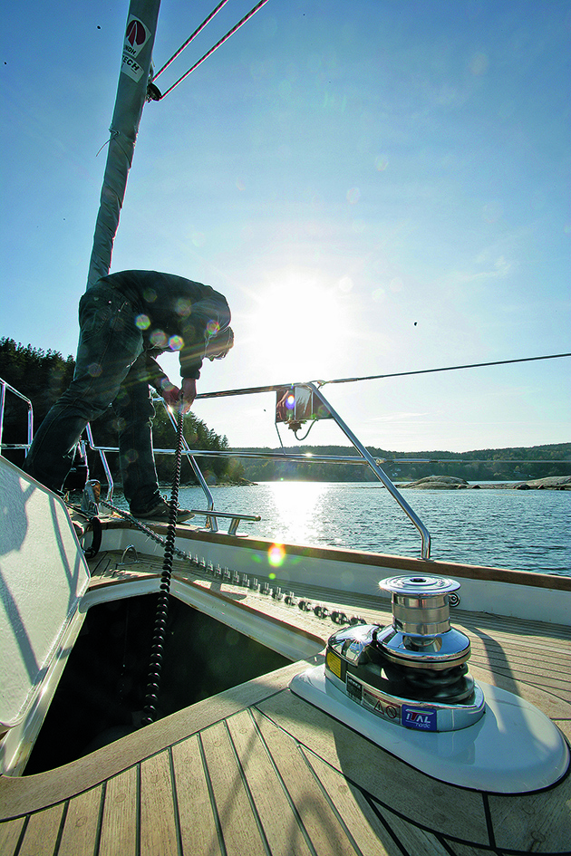 An anchor windlass on a boat