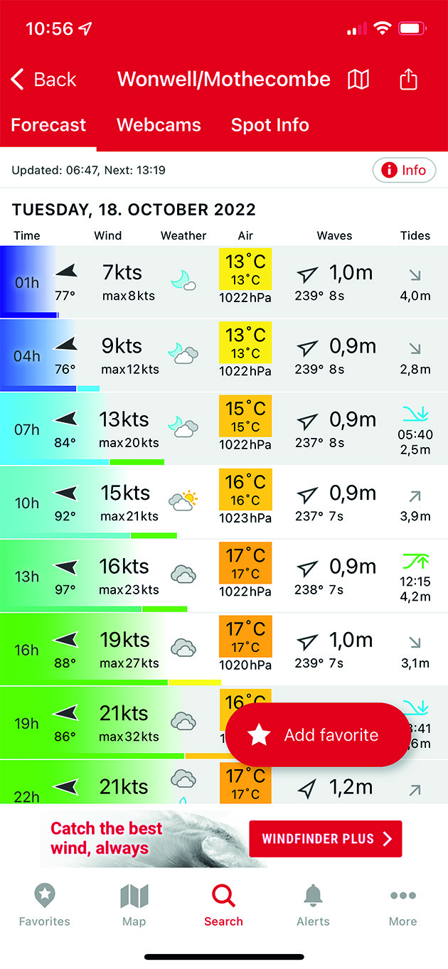 Windfinder weather app