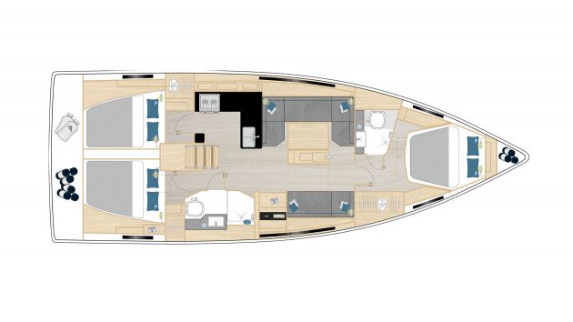 Aerial view of the Hanse 410's layout.