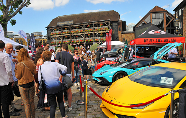 Cars on display at the London On-Water Boat Show