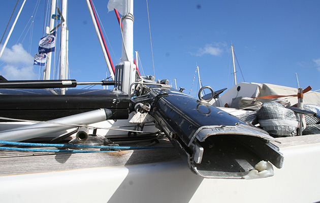 A dismasted yacht which took part in the ARC