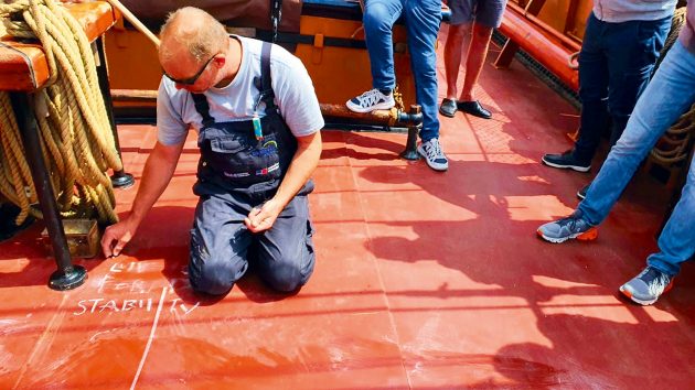 Lessons from the skipper using the deck as a chalkboard