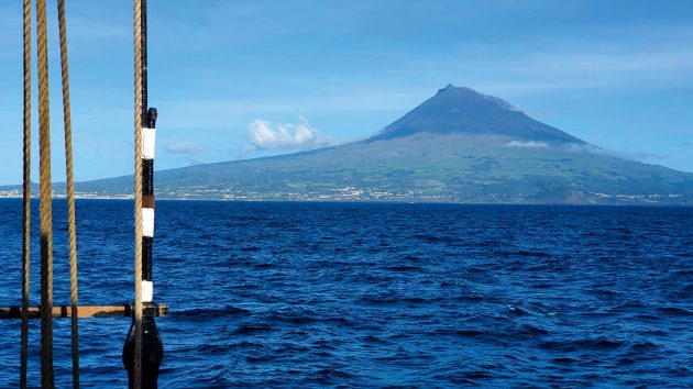 An epic view of Mount Pico as the crew leave the Azores.