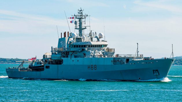 The Royal Navy hydrographic survey ship HMS Enterprise, for which Peter’s yacht was mistaken.