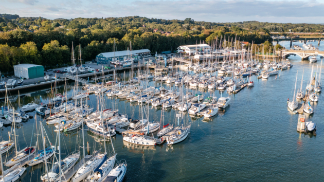 Aerial view of a marina