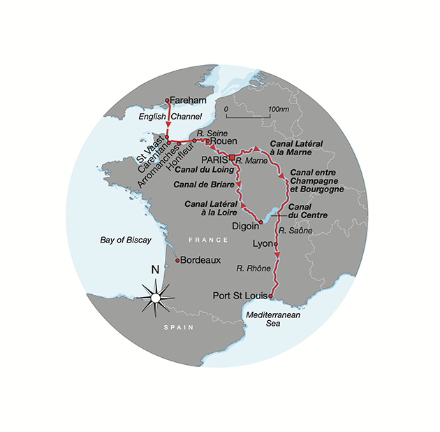 A chart showing Routes for canal cruising in France