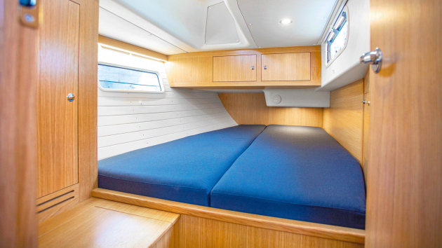 Double aft berths are 130cm wide and comfortable, though the cabins have slightly less volume than modern square-ended boats.