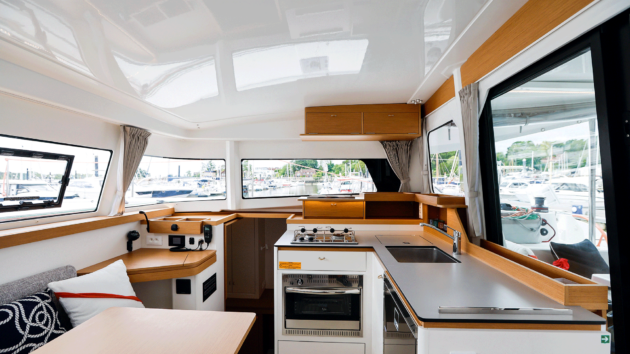 A modest galley and chart table are plenty for cruising as a couple or with a couple of friends.