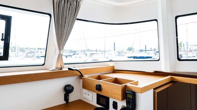 The saloon nav station adds practical work space, though too small to hold a chart.